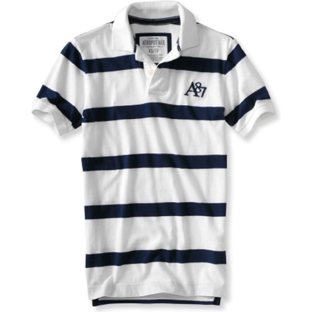 Aeropostale - Polo de rugby con logo A87 para hombre, color blanco, grande