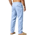 thumbnail image 3 of Men's Linen Pants Lightweight Drawstring Elastic Waist Straight Legs Loose Fit Summer Beach Yoga Pants with Pockets 2XL, 3 of 5
