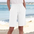 thumbnail image 2 of RYRJJ Cotton Linen Shorts for Women Knee Length Plus Size Summer Casual Beach Elastic Waist Drawstring Comfy Trendy Shorts(White,XXL), 2 of 5