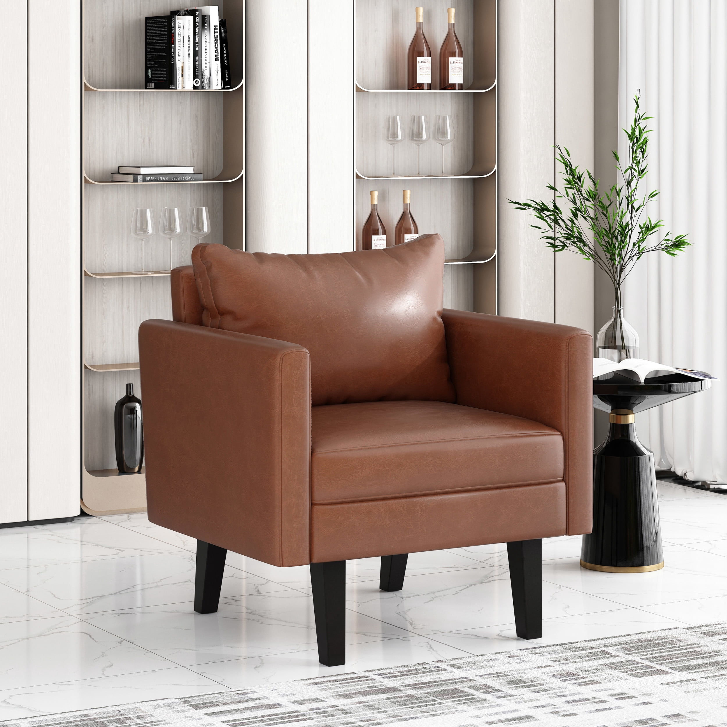 Noble House Carey Faux Leather Club Chair, Cognac Brown and Dark Brown