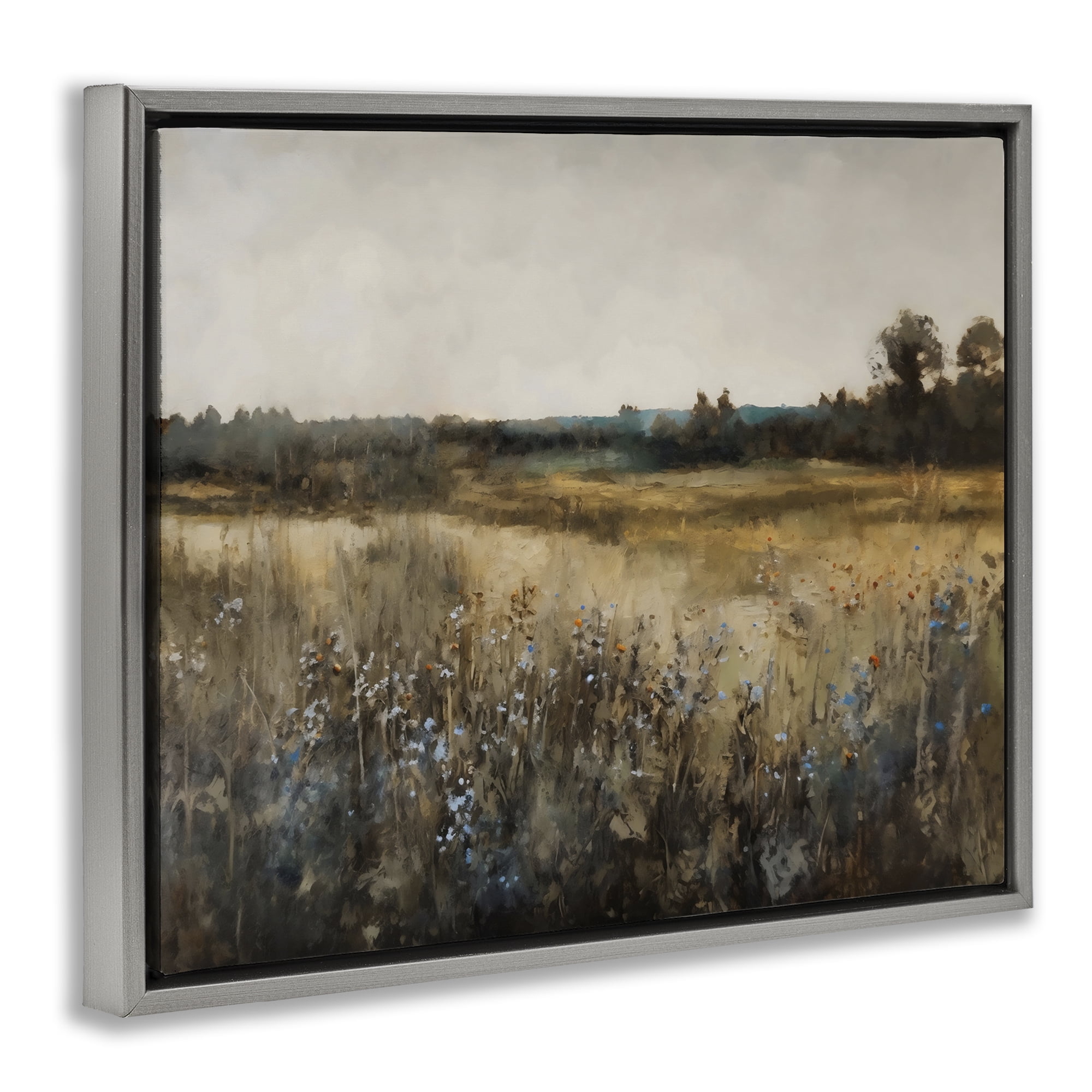 Stupell Industries Wildflowers & Wheat Meadow Gray Framed Floater Canvas Wall Art, design by Creative Studio