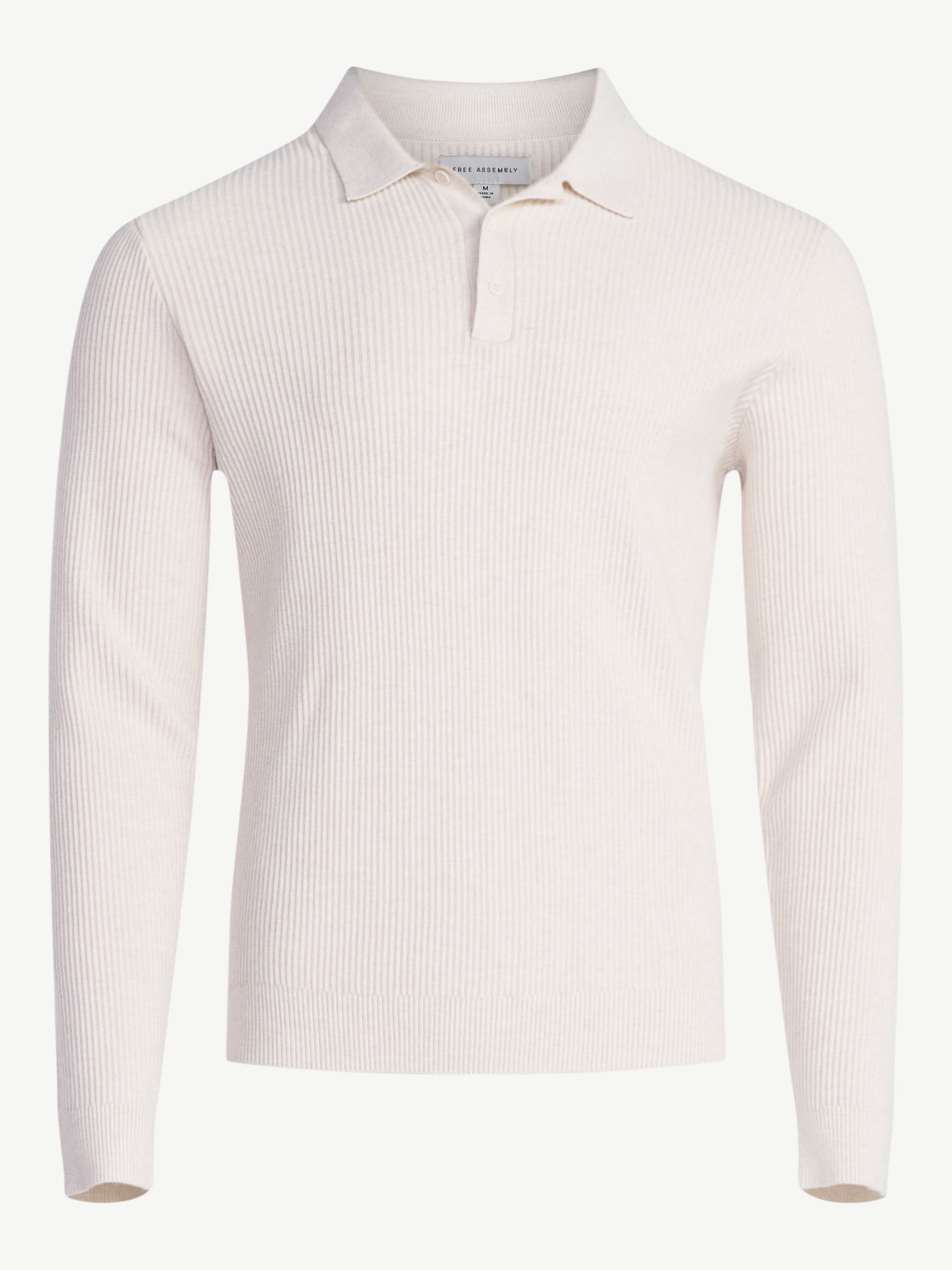 Free Assembly Men's Cozy Yarn Polo Sweater with Long Sleeves, Sizes S-3XL