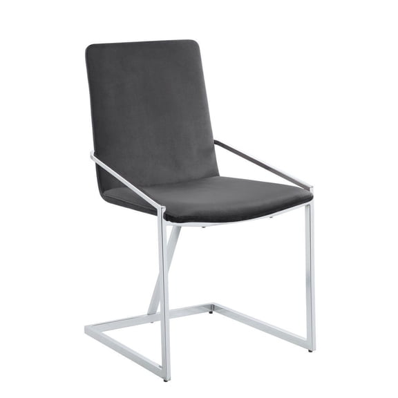 Benjara 23" Side Dining Chair Set of 2- Gray Velvet- Modern Chrome Metal Base