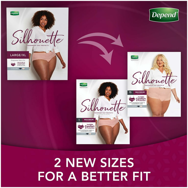 Depend Silhouette Incontinence Underwear for Women, Maximum Absorbency, XL,  Pink, 18ct