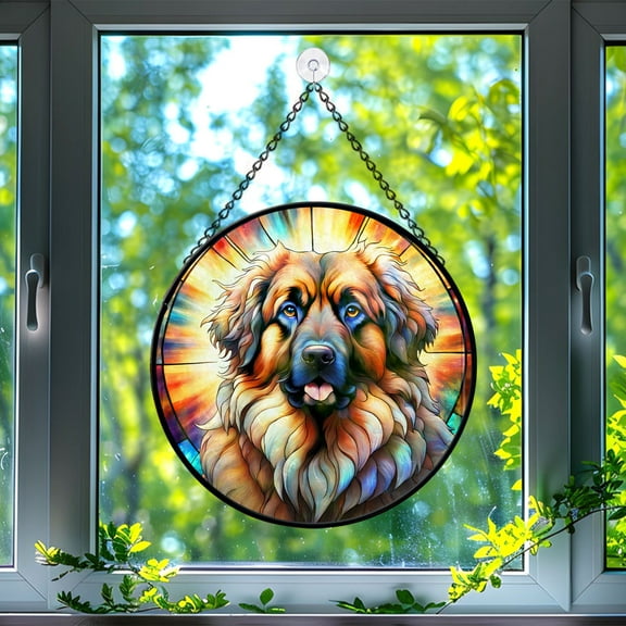 89Bloom Leonberger Window Hanging Stained Glass, Leonberger Suncatchers for Windows Stained Glass, Stained Glass Dog suncatcher, Dog Stained Glass