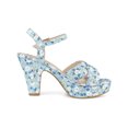 thumbnail image 3 of BLISSFUL STEP Women's Shoes Floral Pattern Platform Chunky Heel Open Toe Slingback Buckle Strap  Sandals Blue 7, 3 of 7