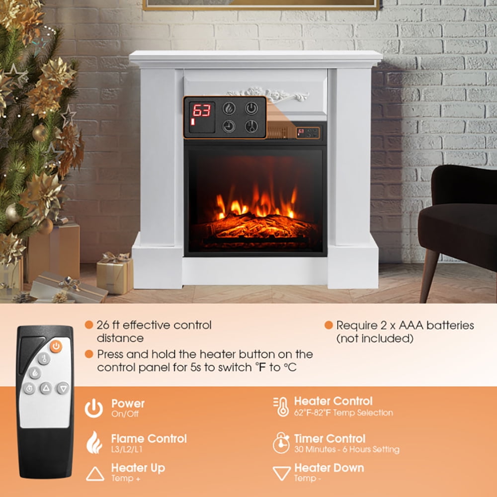 Kadyn Heater,Fireplace, Electric Fireplace, Fireplace Heater,1400W TV Stand Electric Fireplace Mantel with Remote Control-White