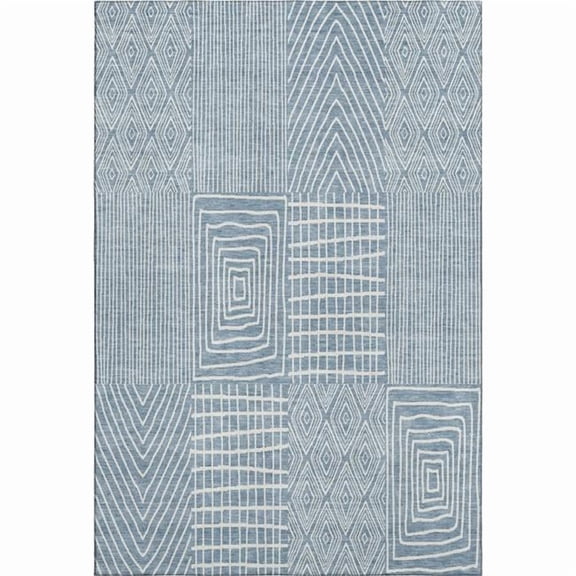 HomeRoots 678049 5 x 8 ft. Denim Blue & Ivory Geometric Transitional Washable Machine Made Rectangle Area Rug with UV Protection