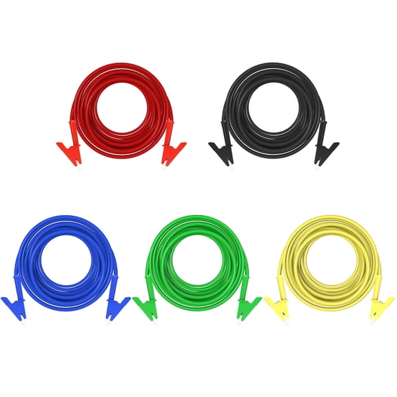 ELECTCHN 5PCS Alligator Clips Test Leads Dual Ended Crocodile Wire Cable with Insulators Clips Test Flexible Copper Cable for Electrical Testing 6.56ft/10ft/16.4ft