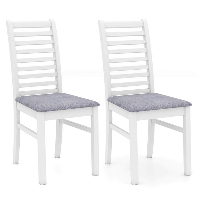 Costway Modern Dining Chair Set of 2 Kitchen Chair with Rubber Wood Legs & Slatted Backrest White