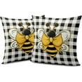 thumbnail image 2 of Yellow Bumble Bee Pillow Covers 18x18 Set of 2 Black White Buffalo Plaid Pillow Covers Summer Spring Themed Decorative Cushion Cases Home Decor for Couch Bed Holiday, 2 of 5