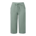 thumbnail image 2 of Women Wide Leg Pants Summer High Waisted Pants Drawstring Casual Trousers with Pockets Light Green XL, 2 of 7