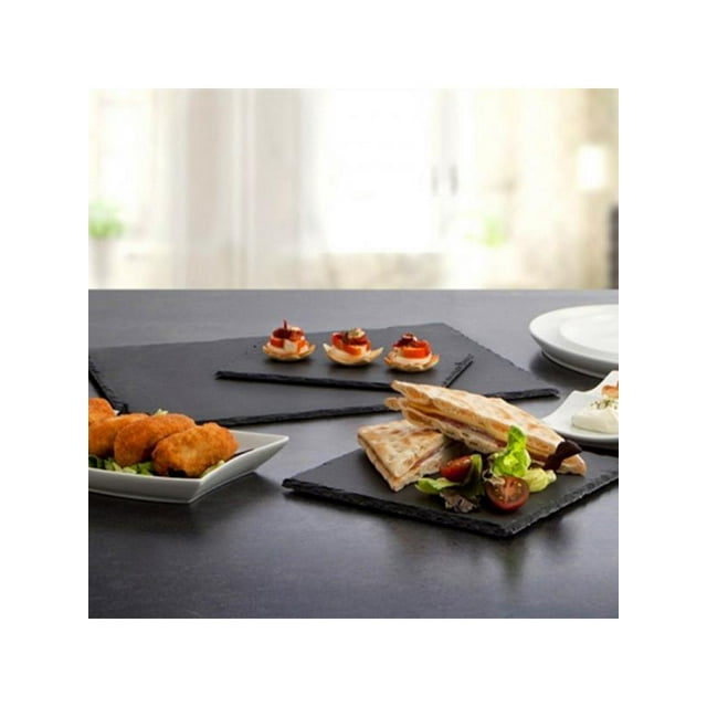 Slate Stone Coasters Rectangle Black Natural Edge Stone Drink Coaster Pad Serving Plate For Home Bar Kitchen