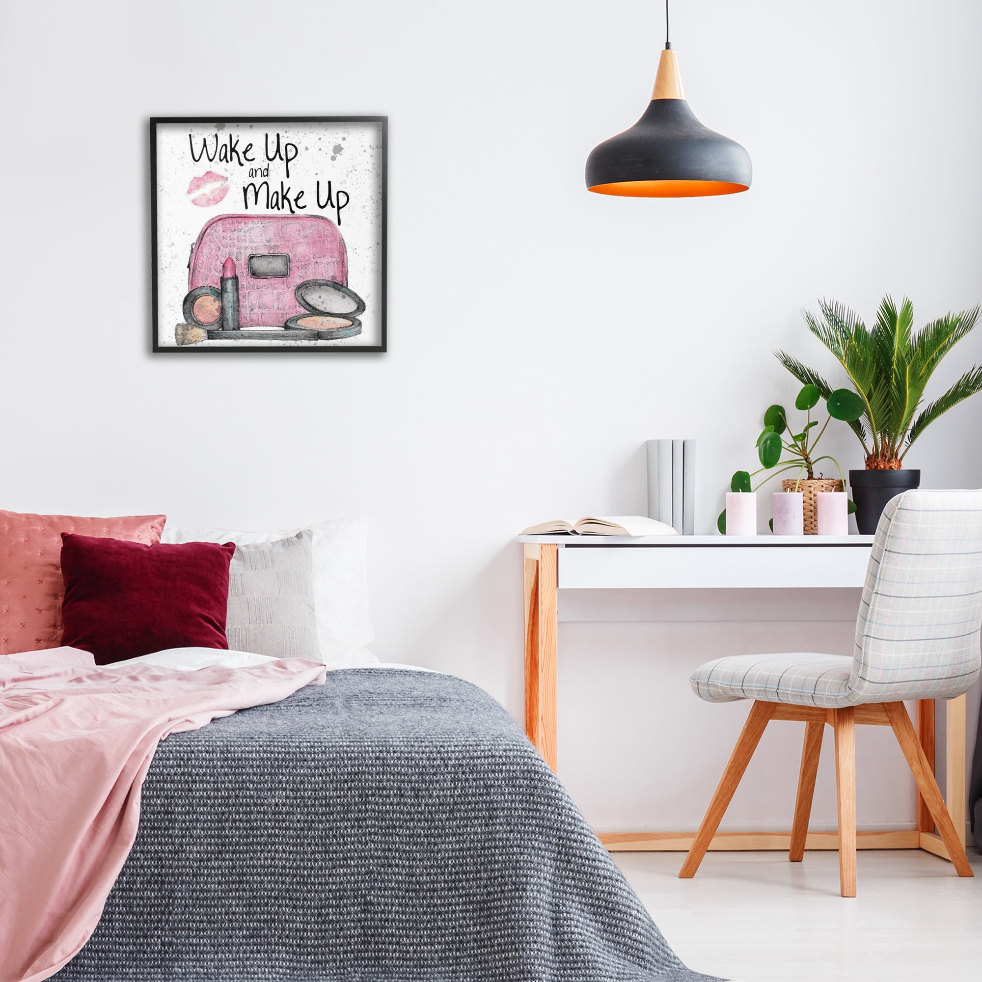 Stupell Industries Wake Up Makeup Phrase Beauty & Fashion Painting Black Framed Art Print Wall Art, 24 x 24