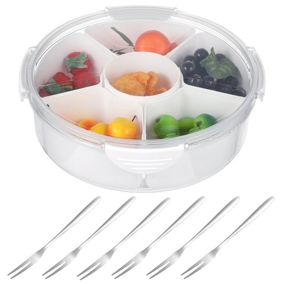 6 Compartment Fruit Tray with Lid, Clear Sealed Food Tray for Fruits, Candy, Nuts and Snacks