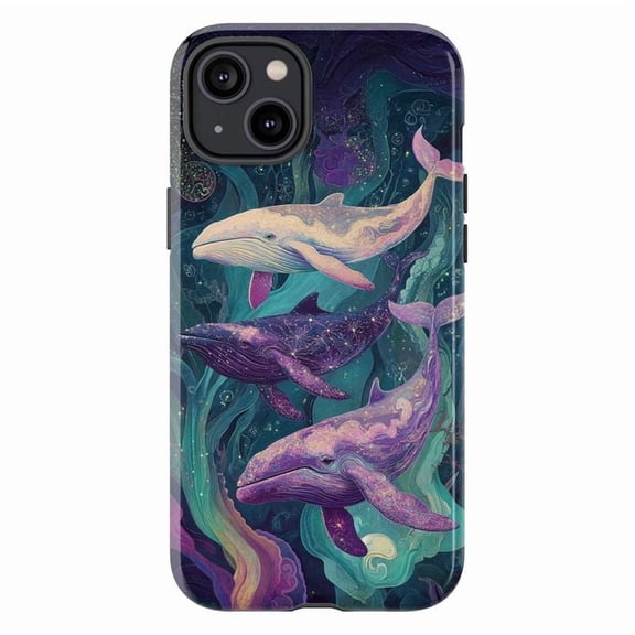 Cosmic Whale Fantasy Phone Case, Dreamy Underwater Ocean Art Protective Cover for iPhone 16 15 14 13 12 11 Pro Max Plus Mini