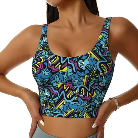 Jgfou Love Music Print Womens Sports Bra - Padded Workout Sports Bras Crop Tank Top