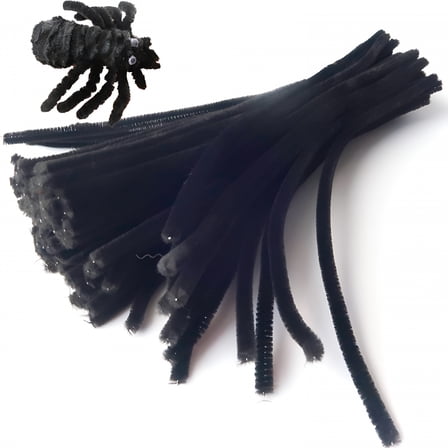 CCOCC 100 Pieces 7mm x 12 Inch Pipe Cleaners, Thick Fuzzy Black Chenille Stems for Craft Supplies Kids DIY Art Decorations