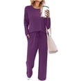 thumbnail image 2 of BXINGOHAI Lounge Sets for Women 2 Piece Outfits Airport Wide Leg Pants Matching Set Sweatsuits Purple M, 2 of 7