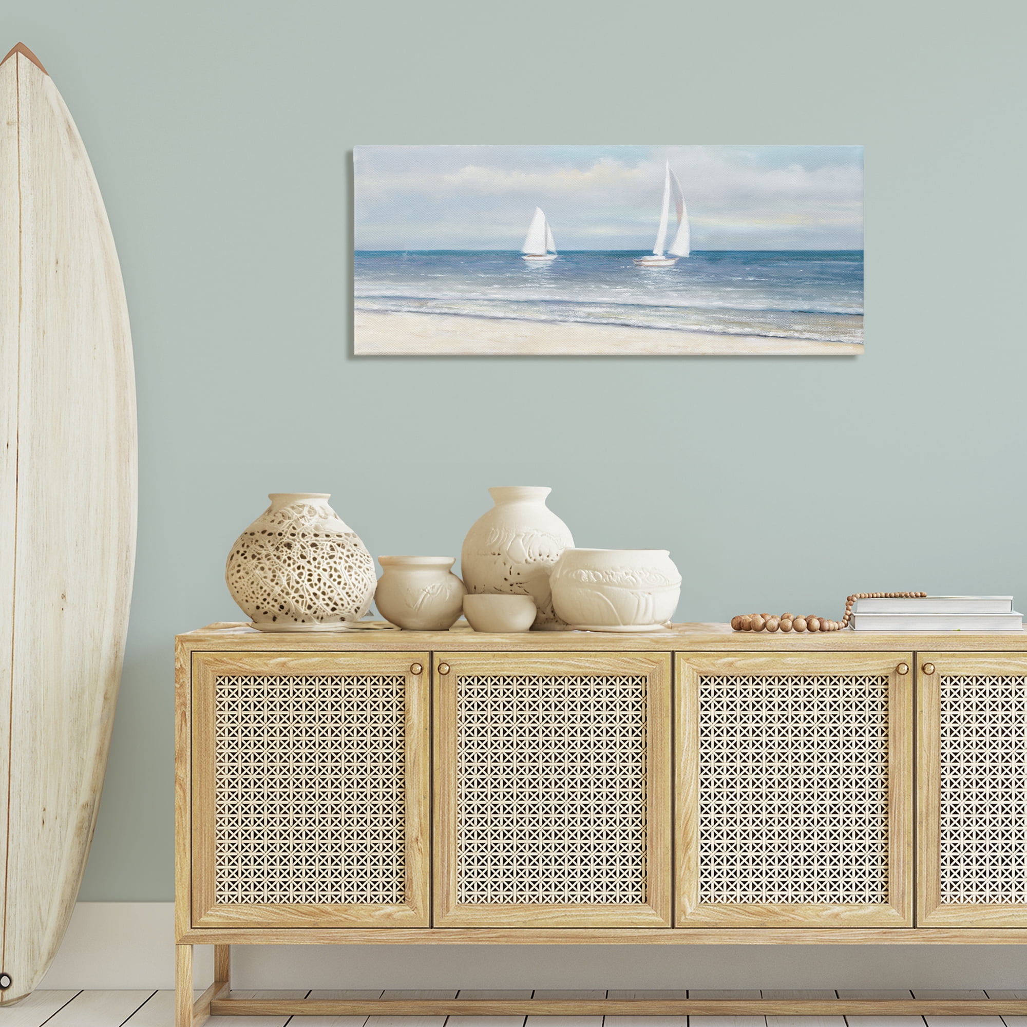 Stupell Industries Sooth Sailboats View Nautical & Beach Painting Wrapped Canvas Art Print Wall Art, 48 x 20