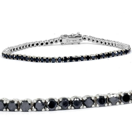 Pompeii 4ct Black Diamond Tennis Bracelet 14K White Gold 7" (Black,)