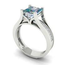 2.28 ct Brilliant Princess Cut Blue Moissanite 18K White Gold Solitaire with Accents Engagement Bridal Wedding Ring Band Set size 4.25