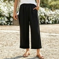 thumbnail image 2 of hlysgo Womens Casual Palazzo Pants Ruffle Wide Leg Cropped Flowy Comfort Loose Summer Beach Trousers with Pockets Black,M, 2 of 5
