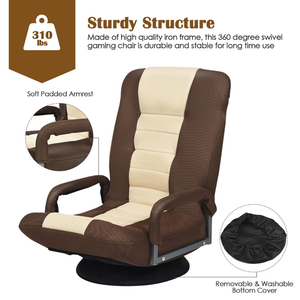 Finihen Swivel Gaming Floor Chair, 360-Degree Swivel Gaming Floor Chair with Foldable Adjustable Backrest, for Living Room, Home, Office, Blue