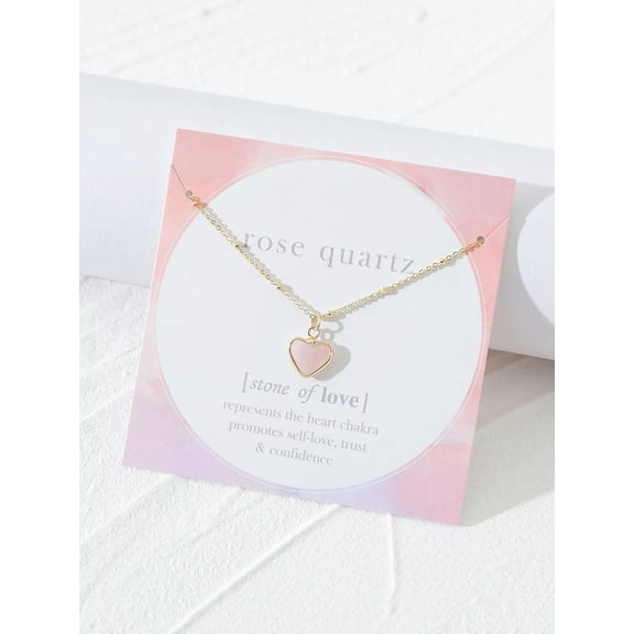 QQTDFG Rose Quartz Stone Heart Charm Necklace Jewelry for Women Gift for Her Necklace-default
