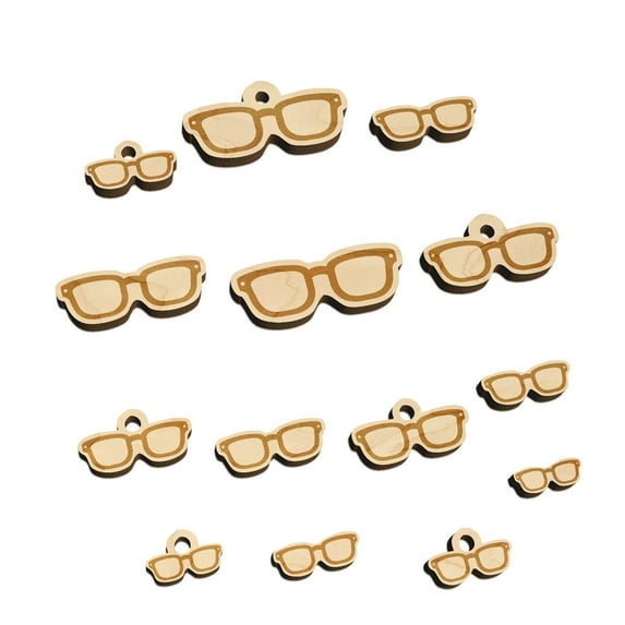 Thick Framed Glasses Geek Hipster Wood Mini Charms Shapes DIY Craft Jewelry - No Hole - 25mm (7pcs)