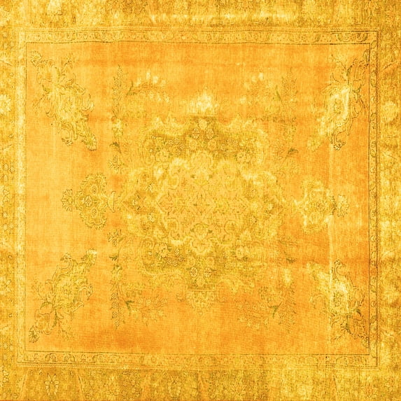 Ahgly Company Indoor Square Abstract Yellow Contemporary Area Rugs, 3' Square