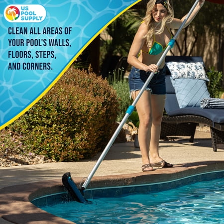U.S. Pool Supply Professional 18 Heavy-Duty Floor & Wall Pool Brush with 270 Degrees of Durable Nylon Bristles - Reinforced Handle, Scrub Clean Corners, Steps, Leaves Debris - Safe for Vinyl Liners