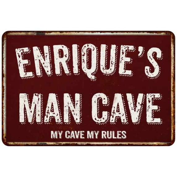 ENRIQUE'S Man Cave Red Grunge Sign Metal 8x12 Decor 108120003395