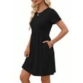 thumbnail image 3 of MOSHU Dresses for Women Crewneck Short Sleeves Women Dresses Casual A-Line Midi Dress with Pockets, 3 of 8