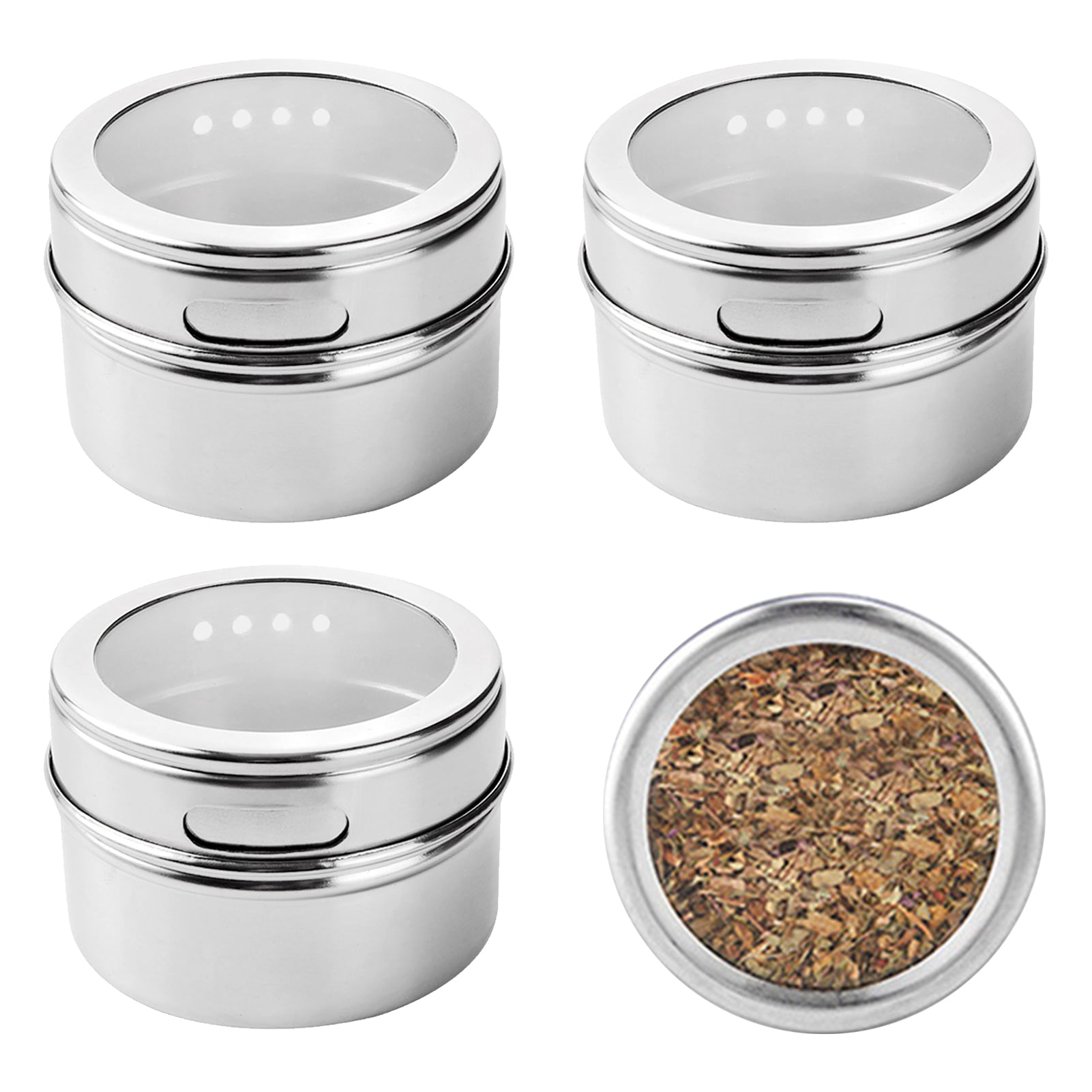 Magnetic Storage Containers Stick on Refrigerator and Grill 12 Pack Spice Jars with Tray Stainless Steel Spice Tin for Herbs and Spices 