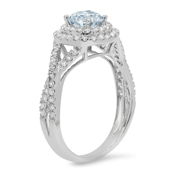 1.3125 ct Round Cut Natural Swiss Blue Topaz Halo Engagement Ring for Women in 18K White Gold