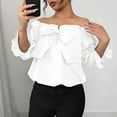 thumbnail image 3 of Women's Off Shoulder Top Bow Tie Front Layered Ruffle Short Sleeve Blouse Top, 3 of 6