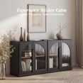 thumbnail image 4 of BELLEZE Set of 2 Modern Sideboard Buffet Cabinets (63" Wide) - Large Kitchen Credenza with 4 Arched Glass Doors - Seamless Storage Console Table for Dining Room, Living Room & TV Stand - Ebony, 4 of 7