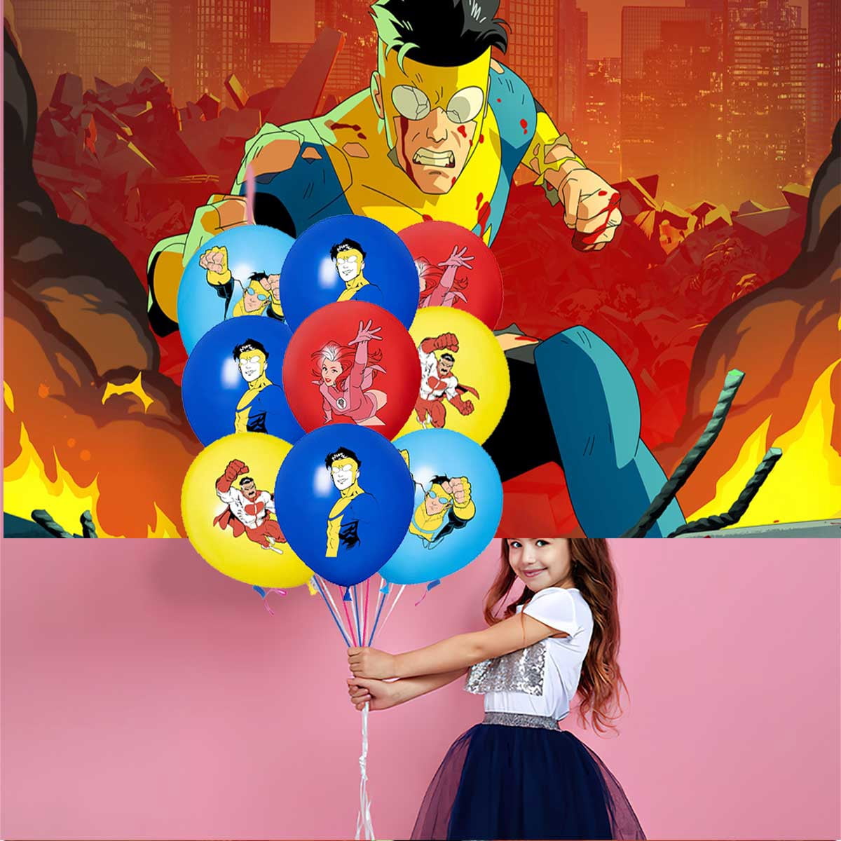 Invincible Birthday Party Supplies Balloons Paper Plates Decoration Cake Topper Decor Tableware Banner Backdrop