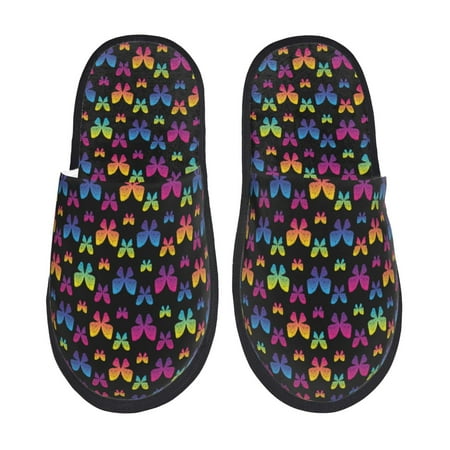 Balery Rainbow Butterfly Slient Indoor Furry Fleece Comfort House Shoes Soft Non-Slip Home Shoes Cotton slippers House Slippers-- Medium