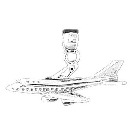 14K White Gold Airplane Pendant - 16 mm
