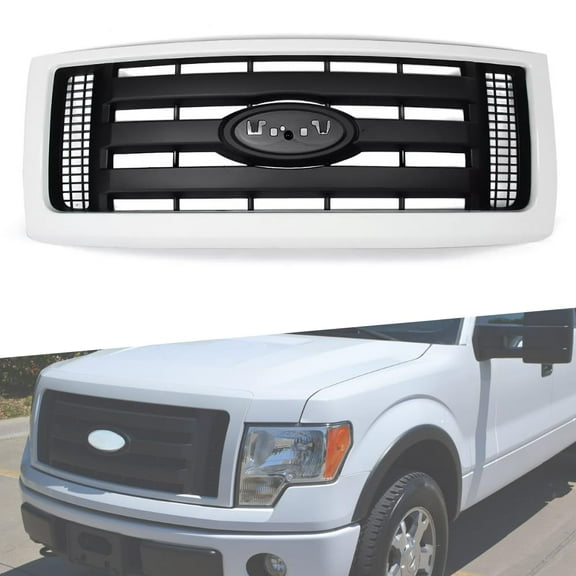 ONEPI Oxford White Front Grill Compatible with Ford F150 2009 2010 2011 2012 2013 2014 Models, W/Black Mesh, No Emblem