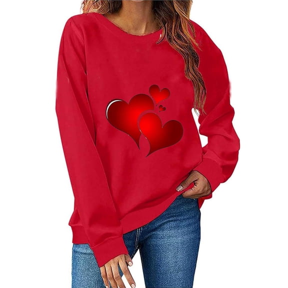 Cute Sweatshirts for Women Heart Graphic Long Sleeve Love Tee Shirts Y2K Casual Crewneck Drop Shoulder Holiday Pullover Streetwear Trendy Outfits