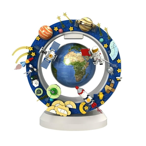 Floating Globe With Led Light-With Building Blocks For Children,Levitating Rotating 360 Degree In The Air,Cool Tech Gift For Kids, Birthday Gifts For Men,Desk Gadget Decor in Office Home