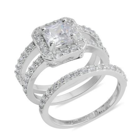 Cubic Zirconia Silvertone Set of 2 Fashion Ring For Women 1.5 cttw Size 6