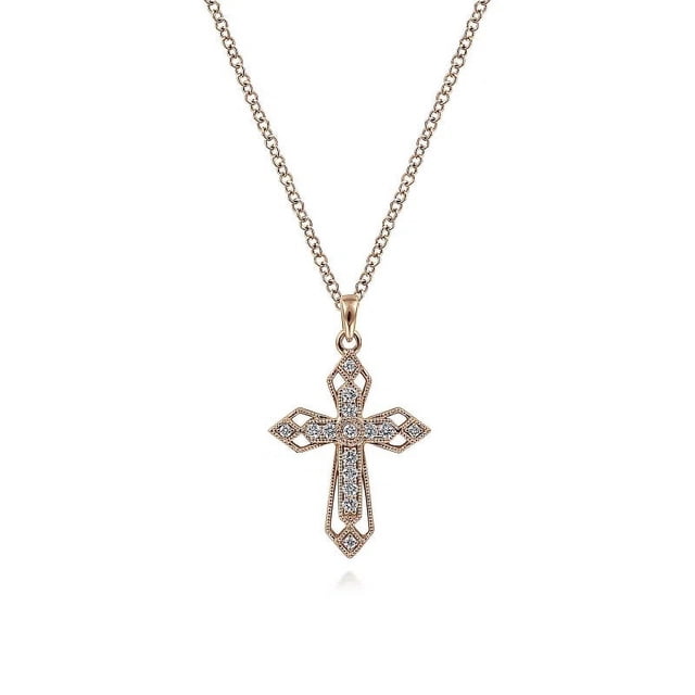 Collier Pendentif Croix Taille Ronde 0,50 Ct en Or Rose Naturel Diamond 18K avec Chaîne de 18 Pouces