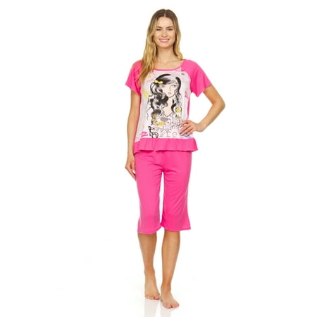 

Lati Fashion Women Capri and Short Sleeve Top 2-Piece Female Pajamas Set Pink XL