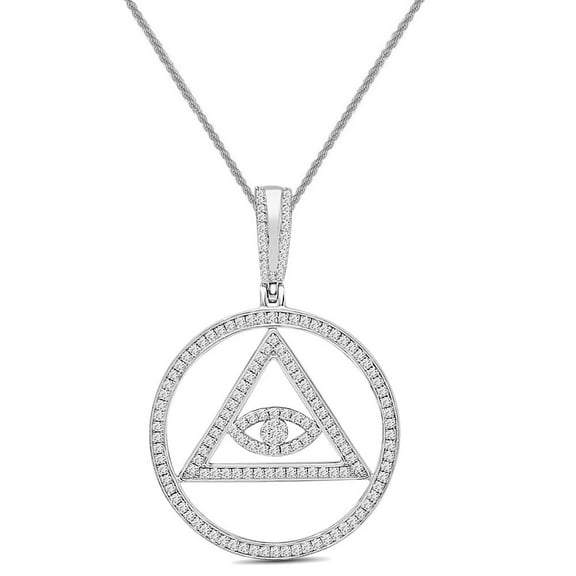 Genuine 1.15 Cwt. VVS/1 Moissanite Diamond All-Seeing Eye Masonic Illuminati Triangle Sign Eye of Providence 10K White Gold On Pendant Charm Chain