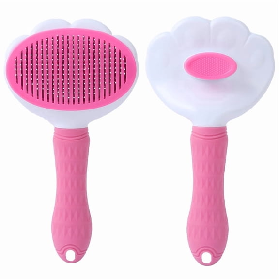 Slicker Brush for Small Dogs, Cat Remover Brush, Stainless Steel Teeth, Cats Paw Shape, Silicone Grip, Pink, Loose Pickup, Dog Undercoat Care, Feline Daily Brushing, 1 Pc