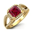 thumbnail image 2 of 2.5 Ctw Square Shape Ruby Synthetic 925 Sterling Silver Gold Vermeil Split Shank Valentines Day Gifts Ring, 2 of 3